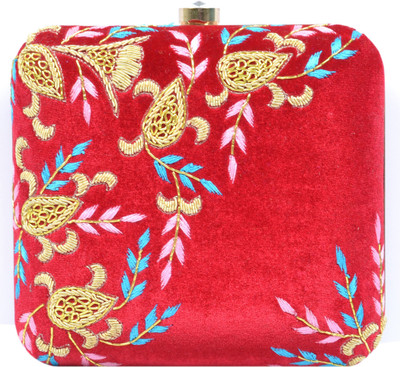 Tooba Handicraft Party Red  Clutch