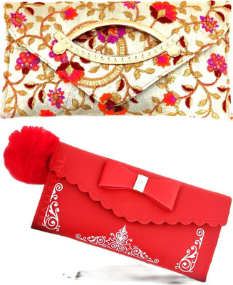 Mahabal Casual, Party, Formal Yellow, Red  Clutch(Pack of: 2)