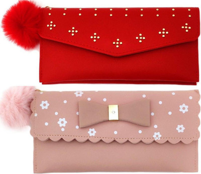Mahabal Casual, Party, Formal Red, Pink  Clutch(Pack of: 2)