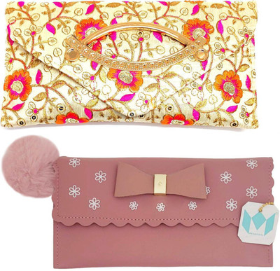 Mahabal Casual, Party, Formal Cream, Pink  Clutch(Pack of: 2)