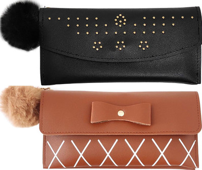 Mahabal Casual, Party, Formal Black, Brown  Clutch(Pack of: 2)