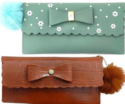 Mahabal Casual, Party, Formal Green, Brown  Clutch(Pack of: 2)