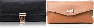 FLANKER Casual Peach, Black  Clutch(Pack of: 2)