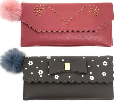 Mahabal Casual, Party, Formal Pink, Grey  Clutch(Pack of: 2)