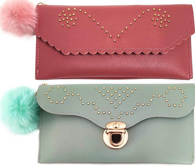 Mahabal Casual, Party, Formal Pink, Green  Clutch(Pack of: 2)
