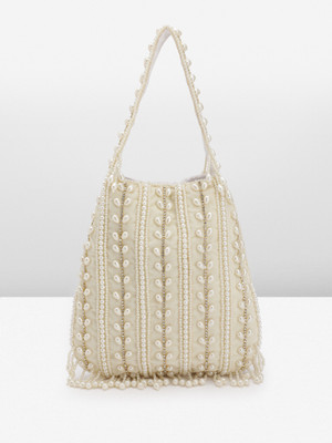 Fabbhue White Hand-held Bag Hand Embroidered Hand Potli