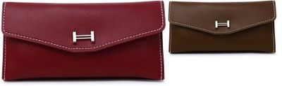 FLANKER Casual Brown, Maroon  Clutch(Pack of: 2)