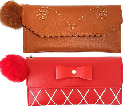 Mahabal Casual, Party, Formal Brown, Red  Clutch(Pack of: 2)