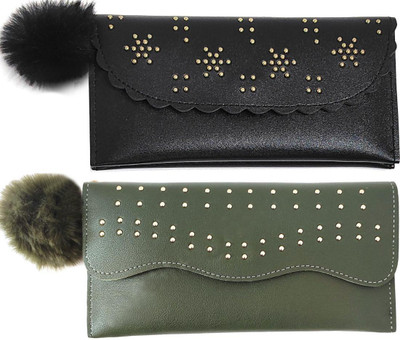 Mahabal Casual, Party, Formal Black, Khaki  Clutch(Pack of: 2)