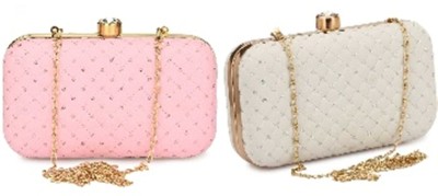 HouseOfCommon Casual, Formal, Party, Sports Pink, White  Clutch