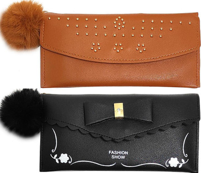 Mahabal Casual, Party, Formal Brown, Black  Clutch(Pack of: 2)