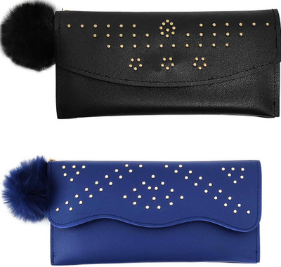Mahabal Casual, Party, Formal Black, Blue  Clutch(Pack of: 2)