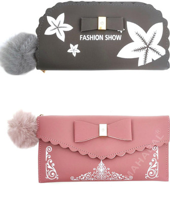 Mahabal Casual, Party, Formal Grey, Pink  Clutch(Pack of: 2)