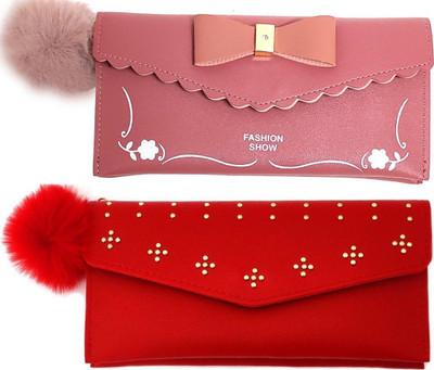 Mahabal Casual, Party, Formal Pink, Red  Clutch(Pack of: 2)