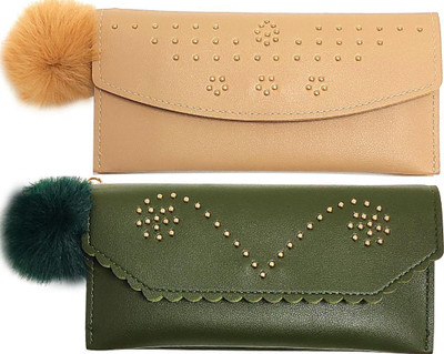 Mahabal Casual, Party, Formal Cream, Green  Clutch(Pack of: 2)