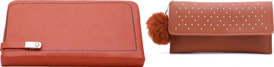 FLANKER Casual, Party Brown, Peach  Clutch(Pack of: 2)