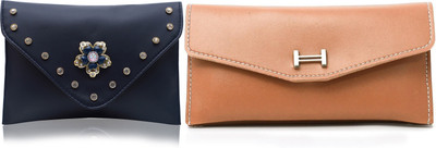 FLANKER Casual Peach, Blue  Clutch(Pack of: 2)