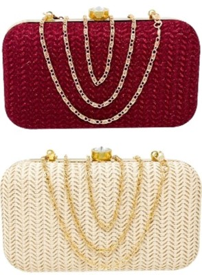 BABERWAL ENTERPRISES Casual, Formal, Party, Sports Red, Cream  Clutch(Pack of: 2)