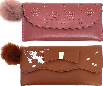 Mahabal Casual, Party, Formal Pink, Brown  Clutch(Pack of: 2)