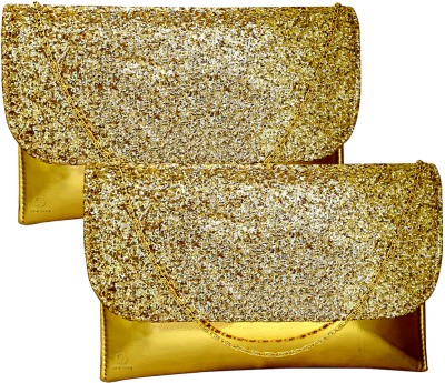 JIVON Casual, Formal, Party Gold  Clutch(Pack of: 2)