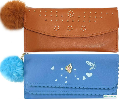 Mahabal Casual, Party, Formal Brown, Blue  Clutch(Pack of: 2)