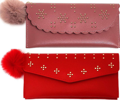 Mahabal Casual, Party, Formal Pink, Red  Clutch(Pack of: 2)