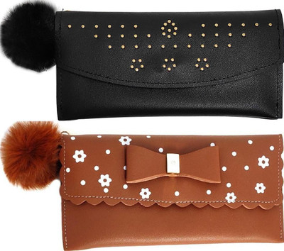 Mahabal Casual, Party, Formal Black, Brown  Clutch(Pack of: 2)