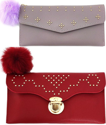 Mahabal Casual, Party, Formal Purple, Maroon  Clutch(Pack of: 2)