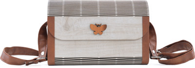 Ramview Grey Sling Bag Stylish Fashionable Wooden Handbag with Detachable Strap Purse for Woman