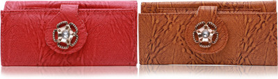 FLANKER Casual, Party Red, Brown  Clutch(Pack of: 2)
