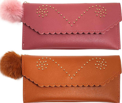 Mahabal Casual, Party, Formal Pink, Brown  Clutch(Pack of: 2)