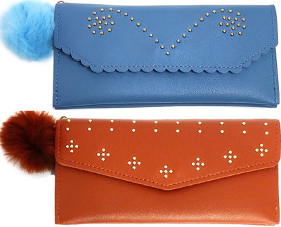 Mahabal Casual, Party, Formal Blue, Brown  Clutch(Pack of: 2)
