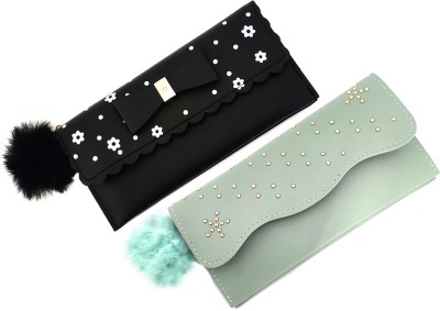 Mahabal Formal, Party, Casual Black, Green  Clutch(Pack of: 2)