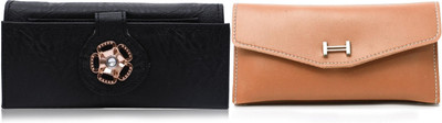 FLANKER Casual Peach, Black  Clutch(Pack of: 2)