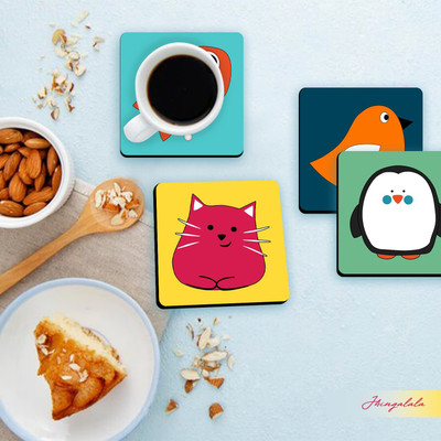 HRK Square Reversible PVC Coaster Set(Pack of 4)