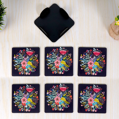 Raptech Square Wood Coaster Set(Pack of 6)