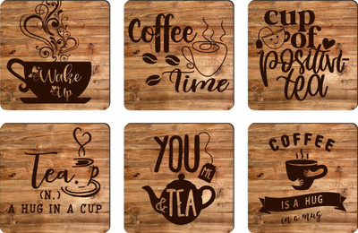 APS Art Plus Store Square Reversible Wood Coaster Set(Pack of 6)