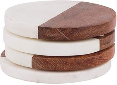 MBSC Round Reversible Marble Coaster Set(Pack of 4)