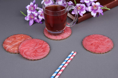 Vatsin Round Reversible Resin Coaster Set(Pack of 4)