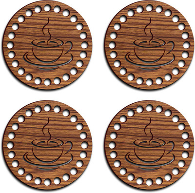 StarLaser Round Wood Coaster Set(Pack of 4)