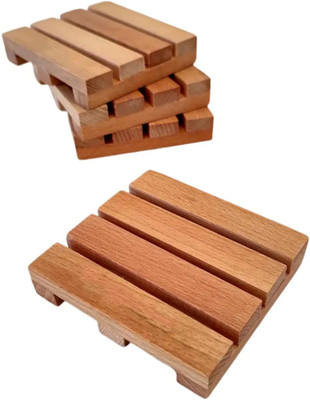 DCRAFTDECORE Rectangle Wood Coaster Set(Pack of 4)
