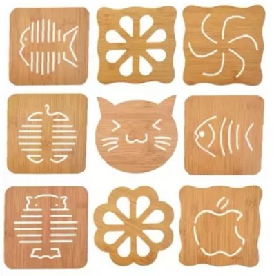 KiaraHome Heart Wood Coaster Set(Pack of 4)