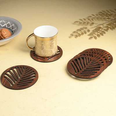 Gojeeva Round Reversible Wood Coaster Set(Pack of 6)
