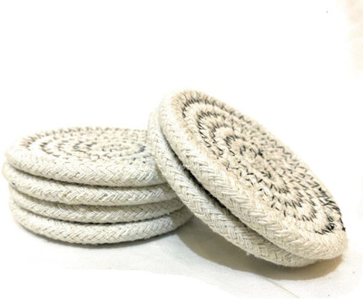 DKDECORATIVE Round Reversible Cotton Coaster Set(Pack of 6)