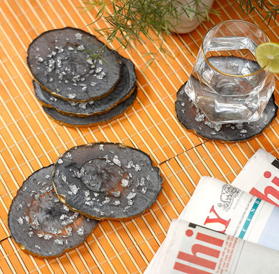 DULI Oval Reversible Resin Coaster Set(Pack of 6)