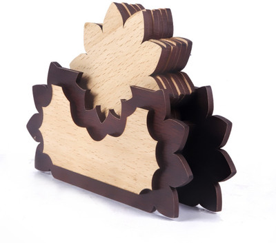 gunatit hub Rectangle Reversible Wood Coaster Set(Pack of 6)
