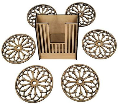 Pink Pearl Round Reversible Medium Density Fibreboard Coaster Set(Pack of 6)