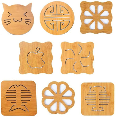 PLENARO Square Reversible Wood Coaster Set(Pack of 4)