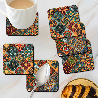 KOTART Square Medium Density Fibreboard Coaster Set(Pack of 6)