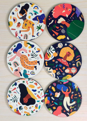 Sketchfab Round Wood Coaster Set(Pack of 6)